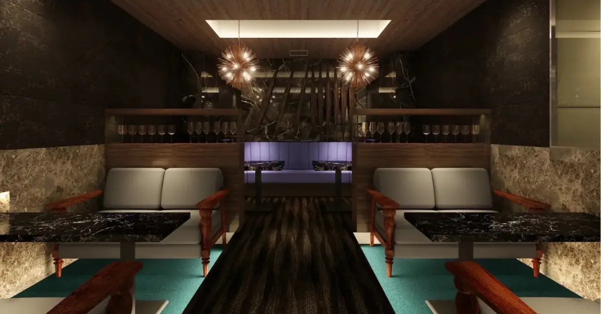 銀座アスティ（ASTII）のメインフロアを通路側から撮影した店内内装